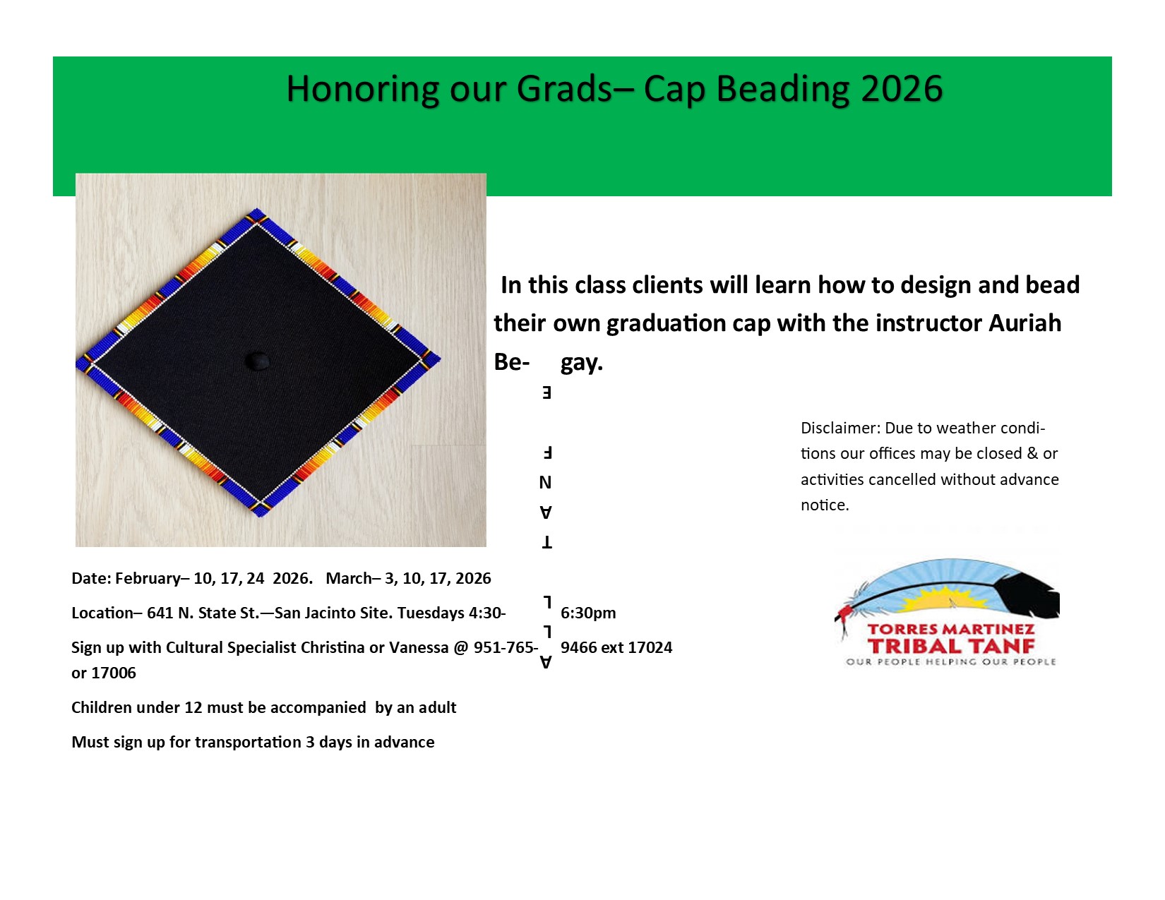 Honoring our Grads- Cap Beading 2026